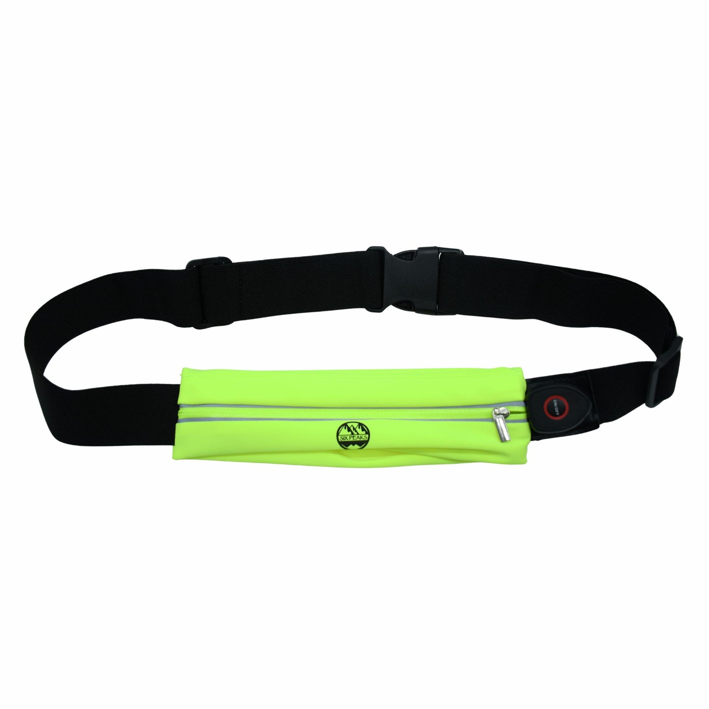 Six Peaks LED running belt with adjustable straps and bright LED lights for outdoor exercise and running.