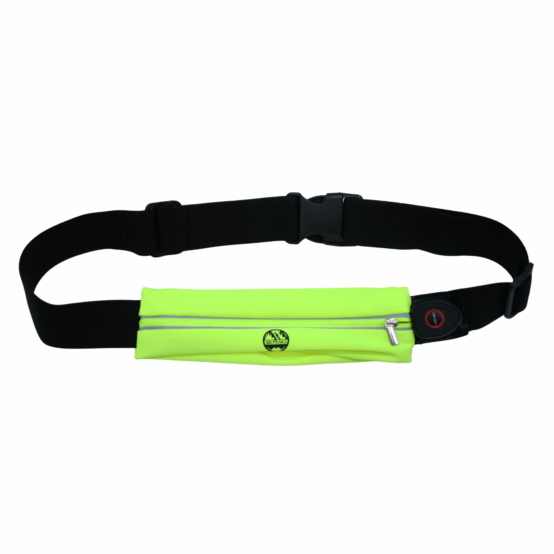 Six Peaks LED running belt with adjustable straps and bright LED lights for outdoor exercise and running.