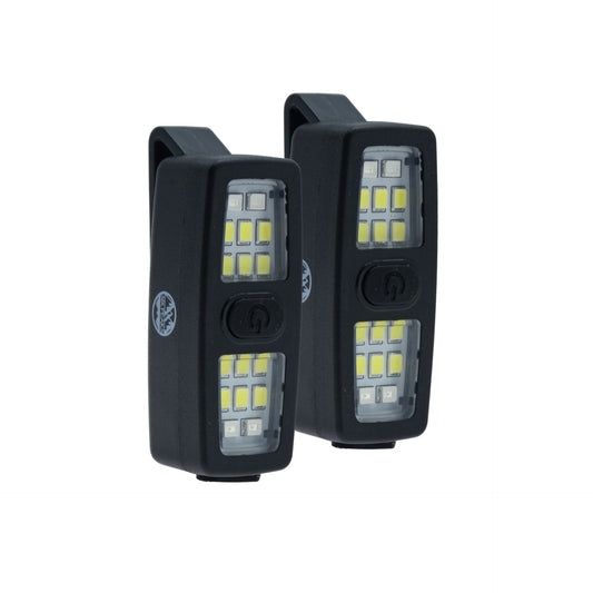 Six Peaks LED clip-on lights for sporting goods, featuring adjustable brightness and compact design for outdoor activities.