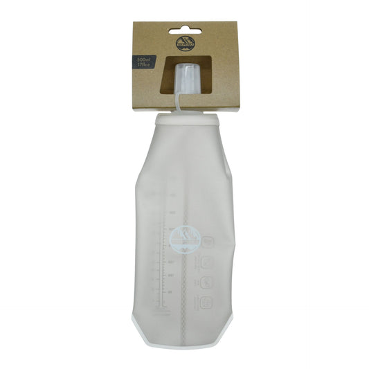 Six Peaks collapsible water bottle for sports, made of durable material, shown extended with a secure cap and flexible design.