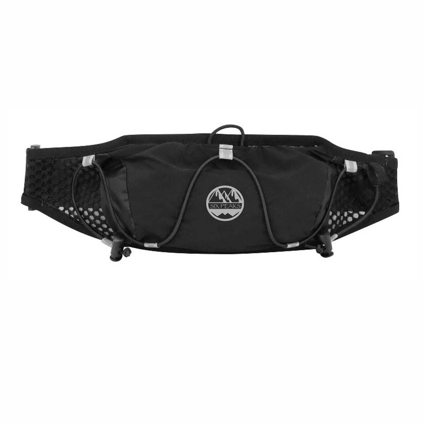 Six Peaks Trail Running Belt showing adjustable straps and storage pockets for outdoor running gear.