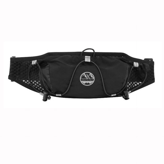 Six Peaks Trail Running Belt showing adjustable straps and storage pockets for outdoor running gear.