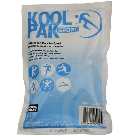 Box of 20 Koolpak Sports Instant Ice Packs for instant cold therapy, ideal for sports injuries and pain relief.