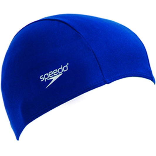 Speedo polyester swim cap for swimming, made of durable material, designed for comfortable fit and water resistance.