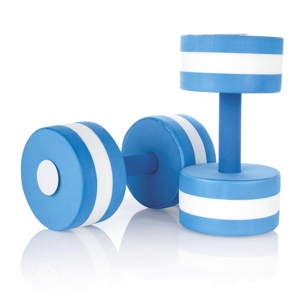 Speedo Aqua Dumbbells for water exercise, lightweight sporting goods for aquatic workouts, blue rubberized hand grips.