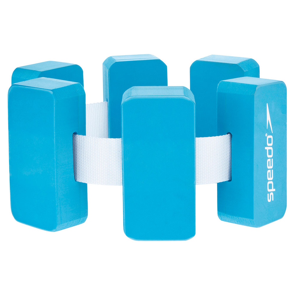 Speedo Aqua Belt adjustable buoyancy aid for water exercise, featuring padded straps and secure buckle for comfortable swimming support.