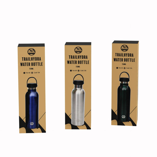 Six Peaks TrailHydra water bottle in black with a sport cap, designed for outdoor sports and hydration on the go.