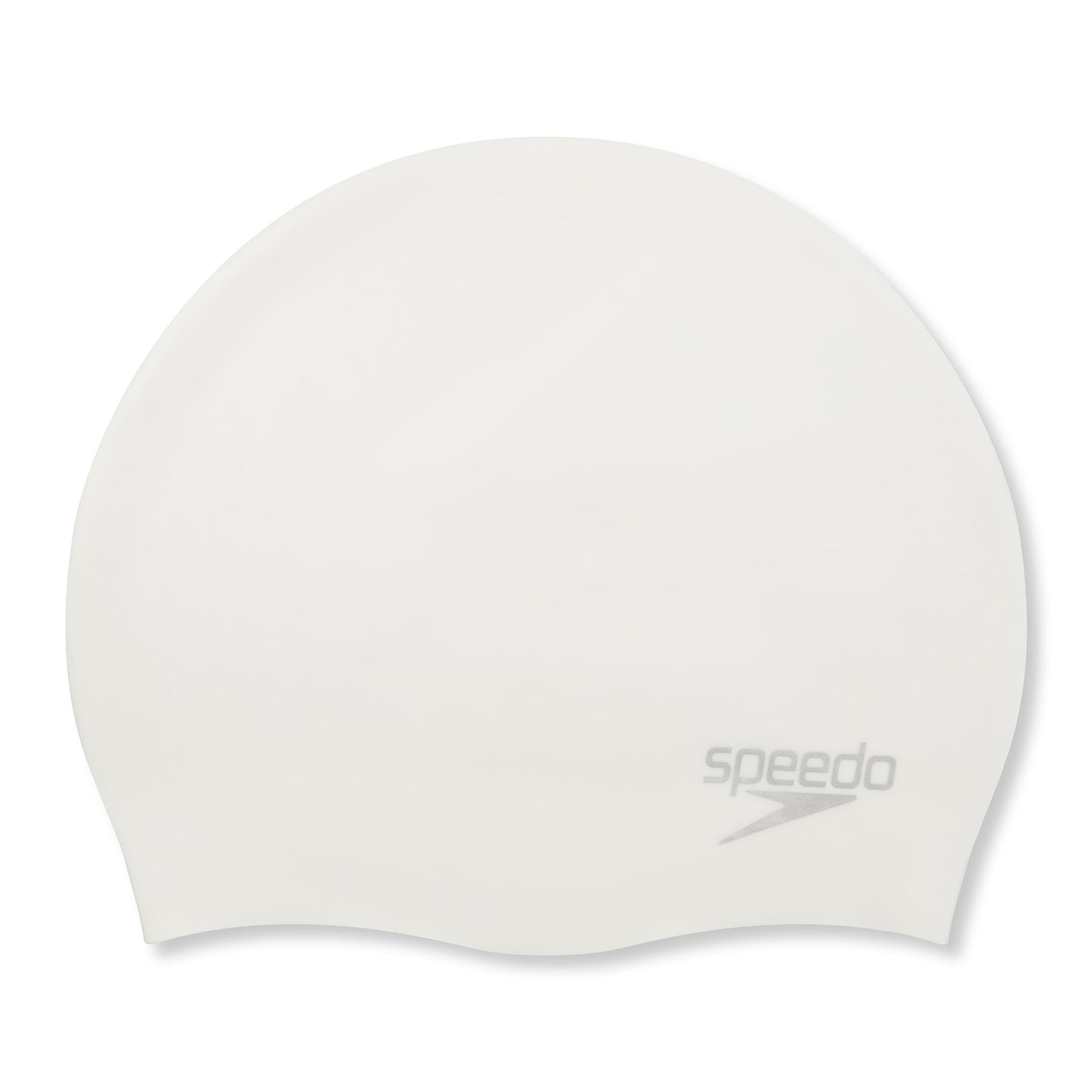Speedo senior silicone swimming cap displayed on a white background, designed for comfortable water sports use.