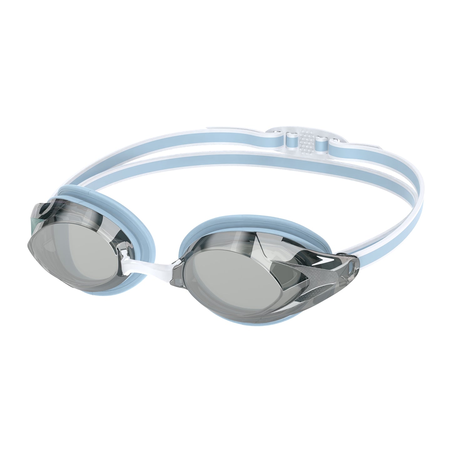 Speedo Vanquisher Womens 3.0 mirrored swimming goggles with adjustable straps and mirrored lenses for competitive swimming.