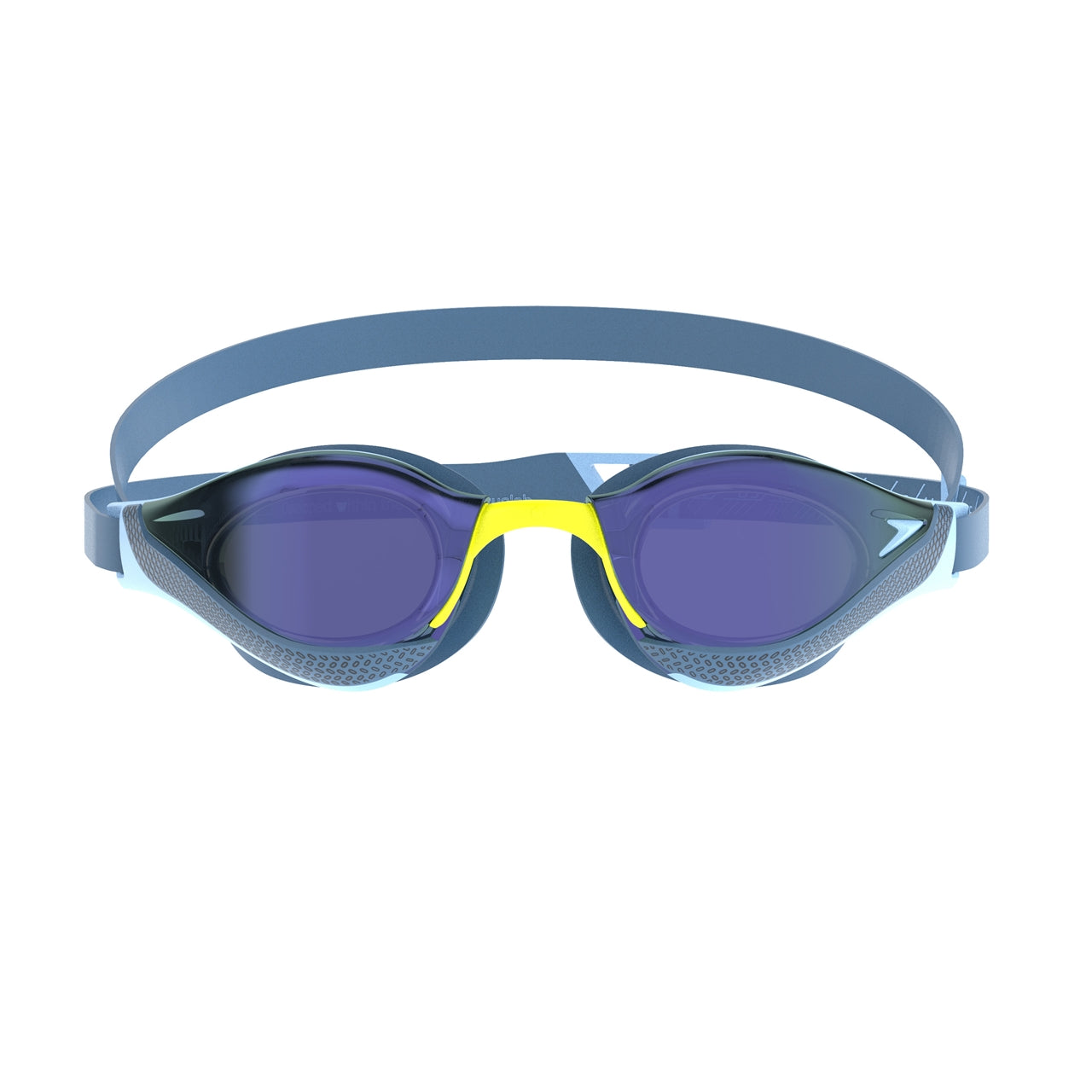 Speedo Fastskin adult goggles with mirror lenses, sleek design, and adjustable straps for competitive swimming.