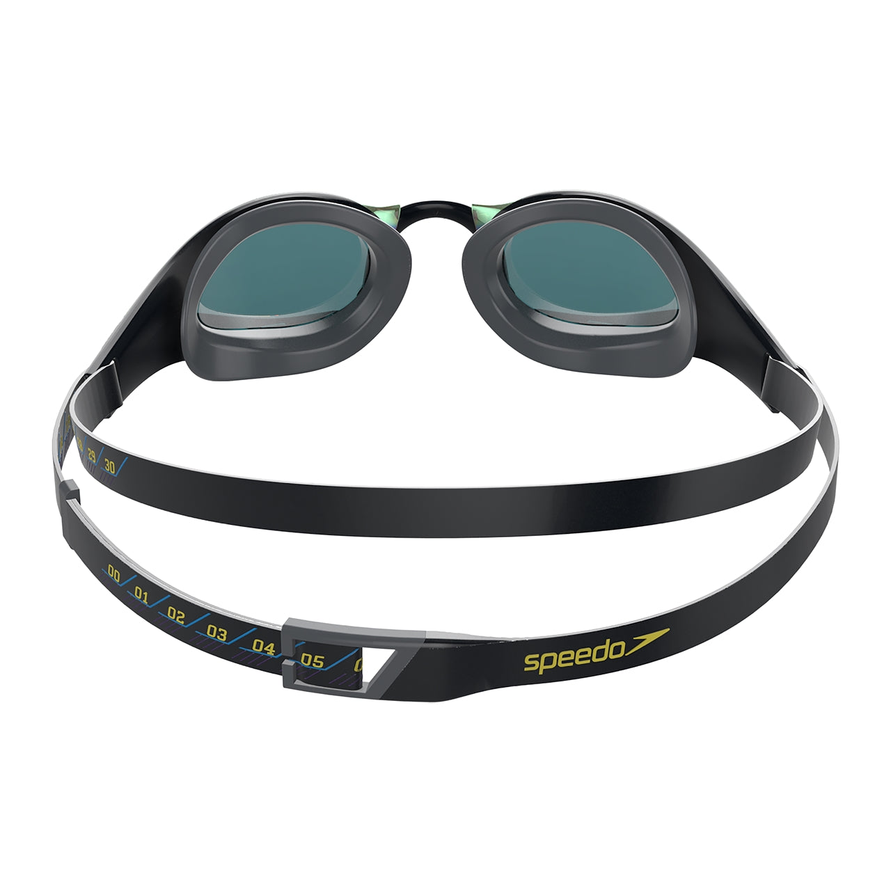 Speedo Fastskin Adult Pure Focus Mirror goggles with mirrored lenses for swimming, featuring a sleek, hydrodynamic design.