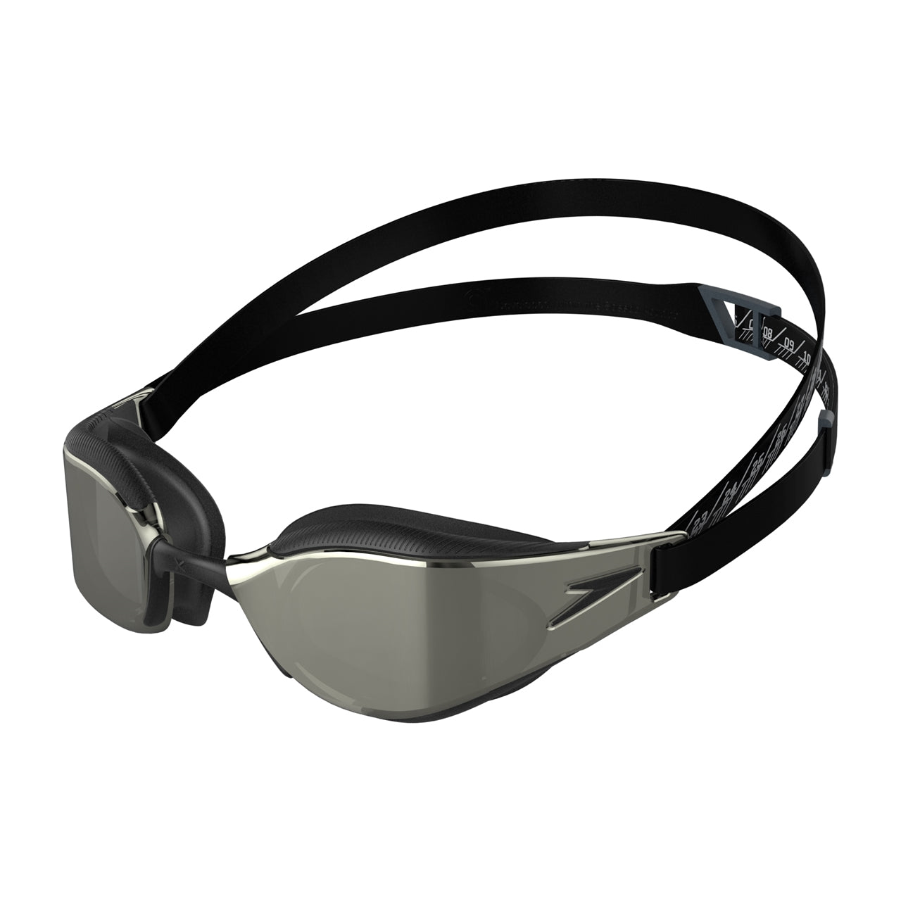 Speedo Fastskin Hyper Elite Mirror swimming goggles for adults with mirrored lenses and adjustable strap.