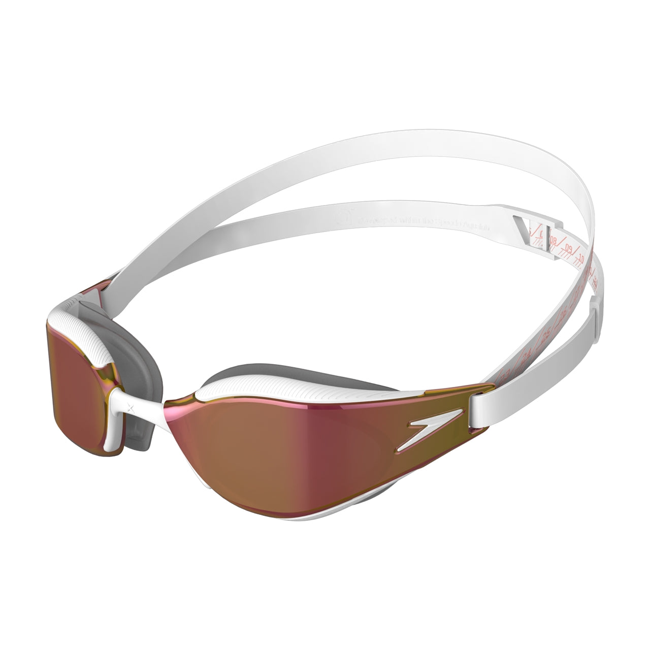 Speedo Fastskin Hyper Elite Mirror goggles for adults with mirrored lenses, adjustable straps, and streamlined design for competitive swimming.