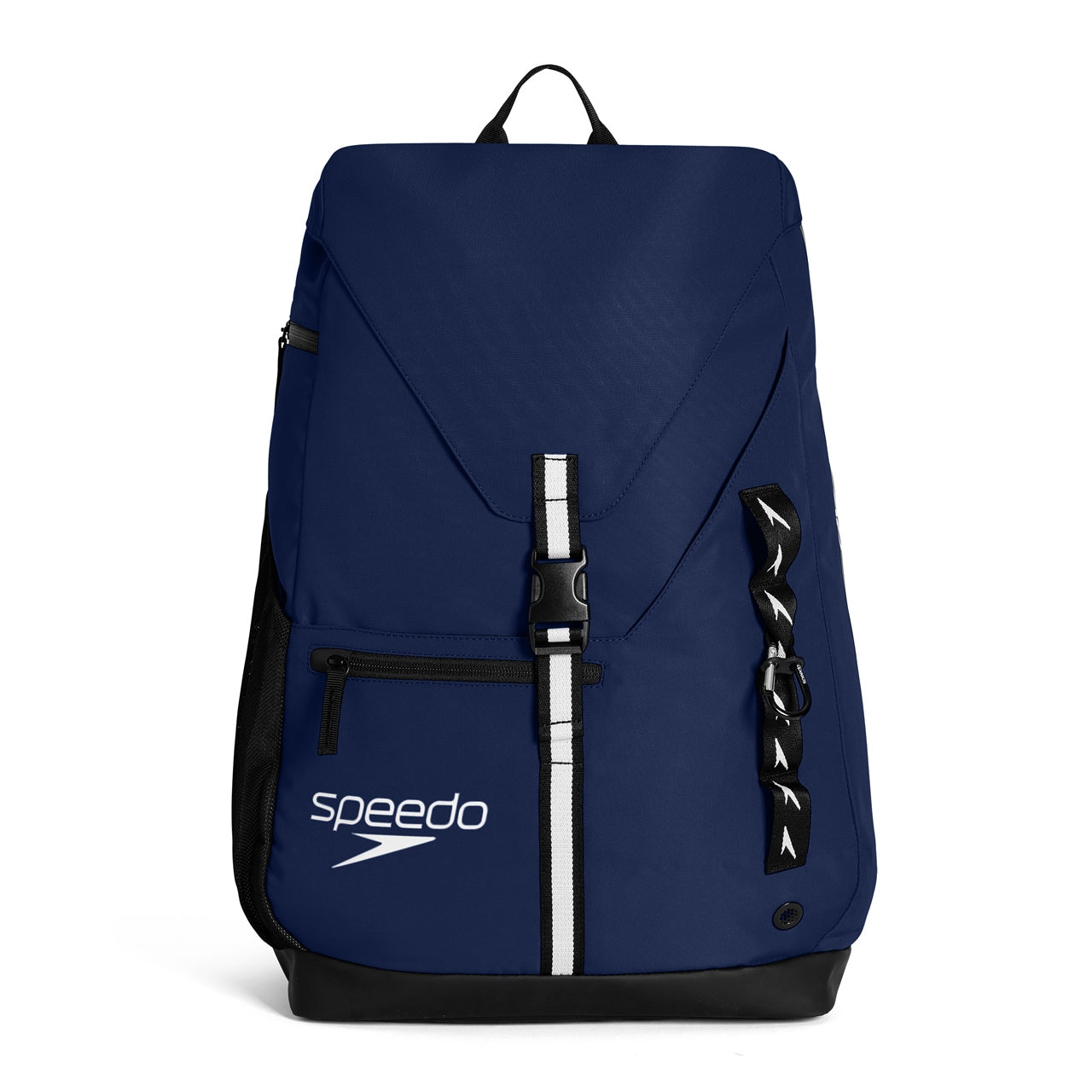 Black Speedo 35L swimming team bag with multiple compartments and sturdy handles, designed for athletes and swimmers.