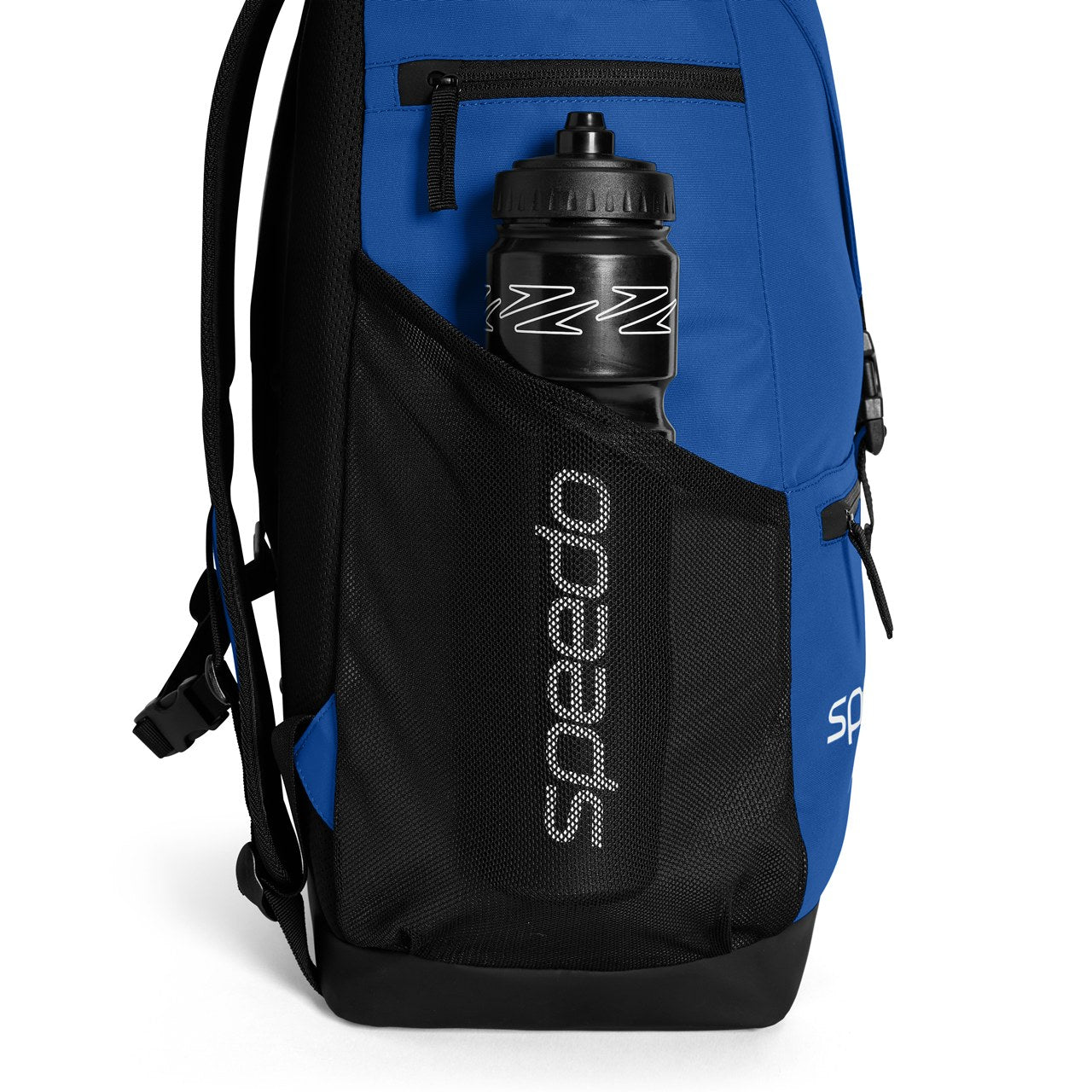Black Speedo 35L swimming team bag with multiple compartments and sturdy handles for athletes and swimmers.