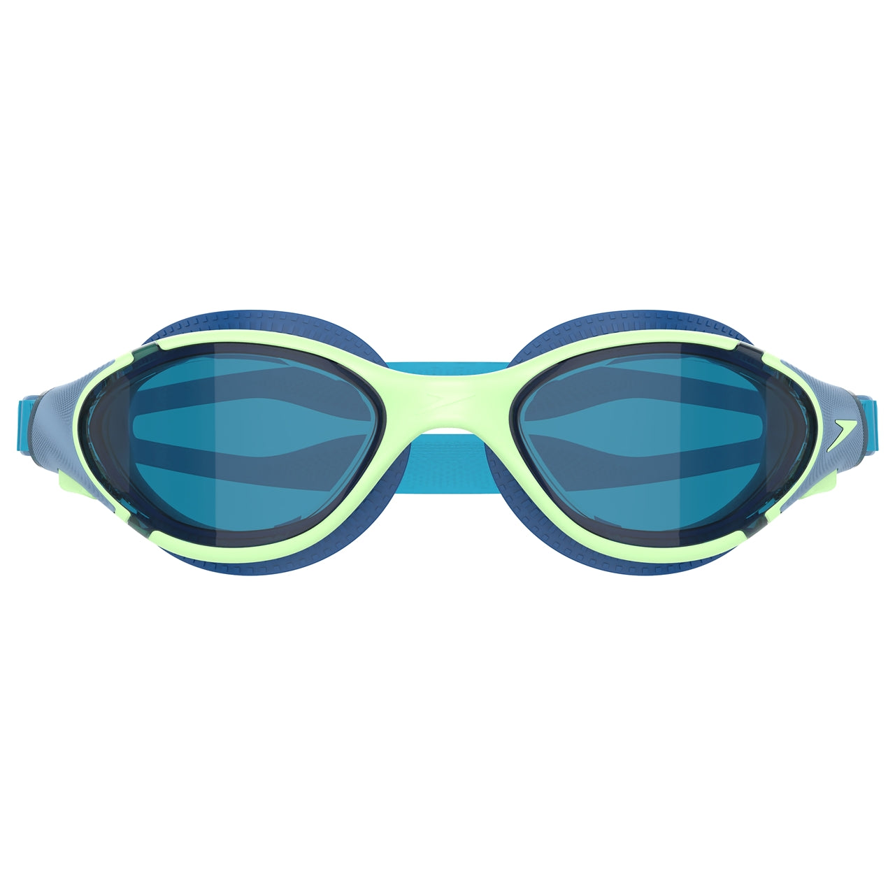 Speedo Biofuse 2.0 swimming goggles in P.Clover color with adjustable straps and clear lenses, designed for comfortable swimming.