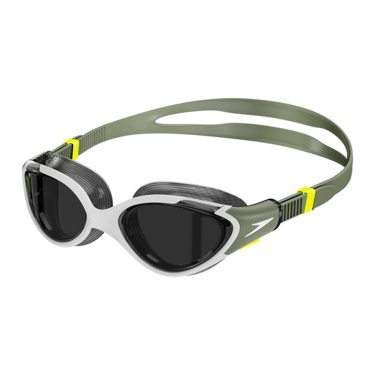 Speedo Women's Biofuse 2.0 Polarised Green swimming goggles with clear lenses and adjustable straps.