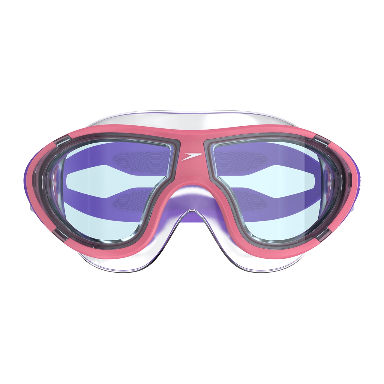 Speedo Junior Biofuse 2.0 swimming mask in red, featuring a comfortable fit and clear lenses for young swimmers.