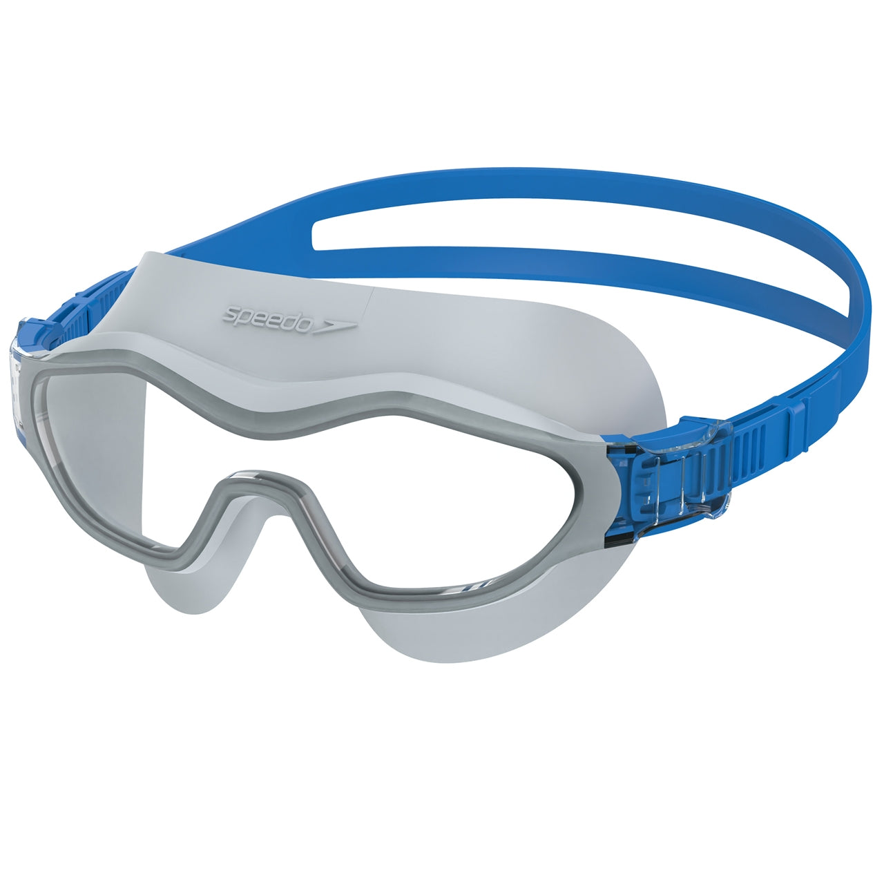 Speedo Hydrosity swimming mask in L.Cement color, clear silicone straps, designed for comfortable and secure fit during swim sessions.