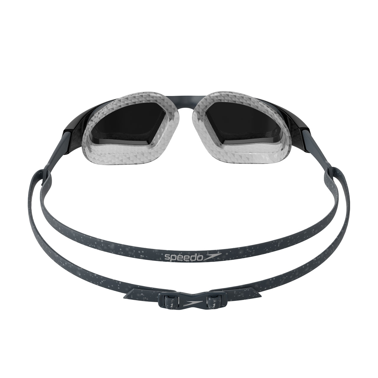 Speedo Aquapulse Pro mirrored swimming goggles with grey and silver lenses, designed for comfort and clear vision in the water.