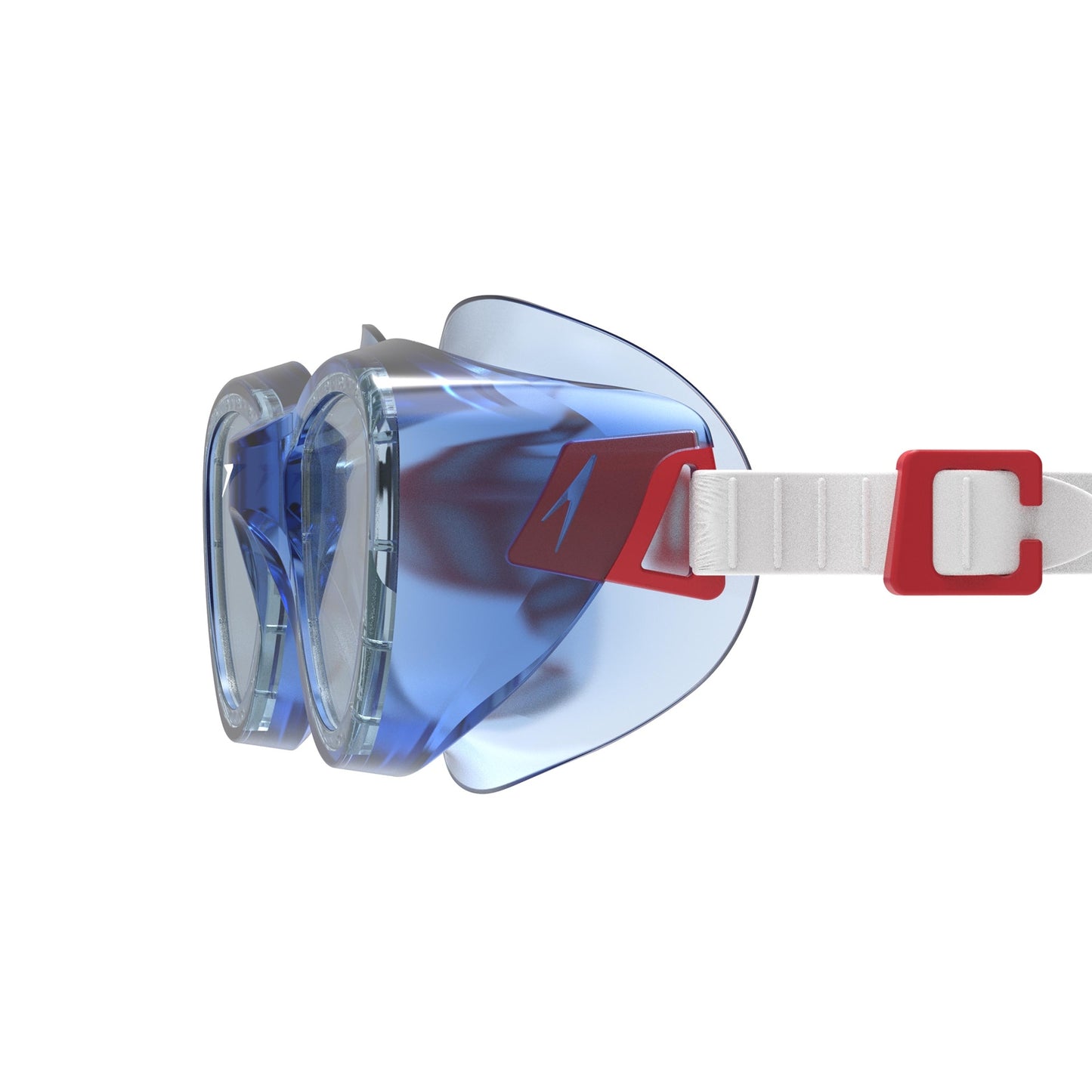 Clear Speedo Futura Hydrospex swimming goggles with adjustable straps and wide lenses for comfortable underwater vision.