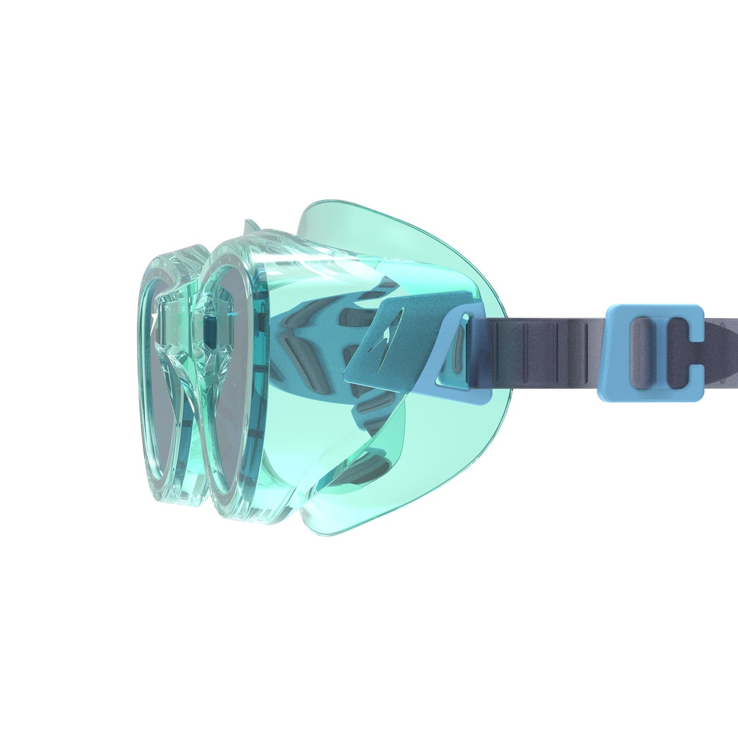 Speedo Futura Hydrospex clear swimming goggles with transparent lenses and adjustable strap for comfortable fit.