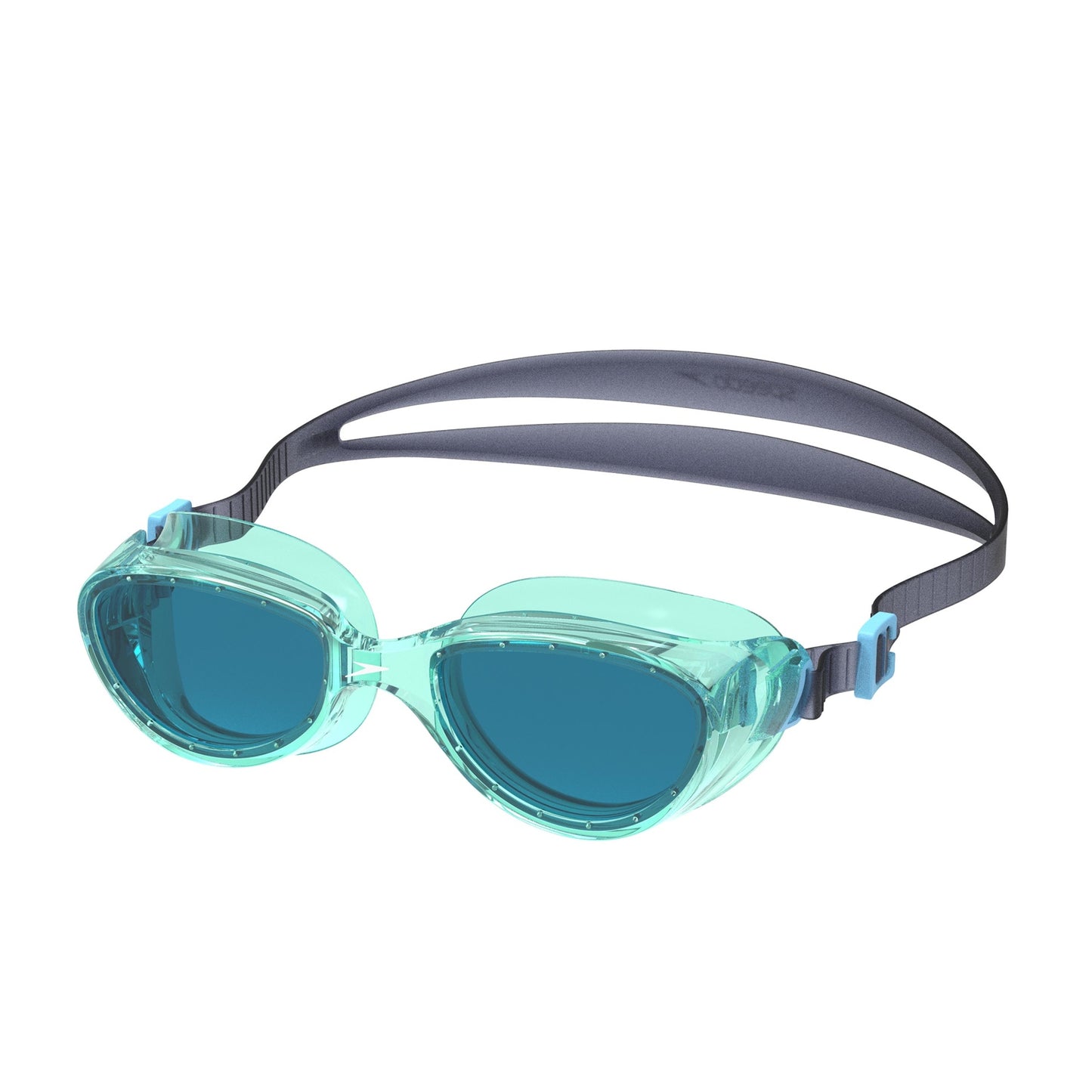 Clear Speedo Futura Hydrospex swimming goggles with adjustable strap and lens protection, designed for comfortable swimming.