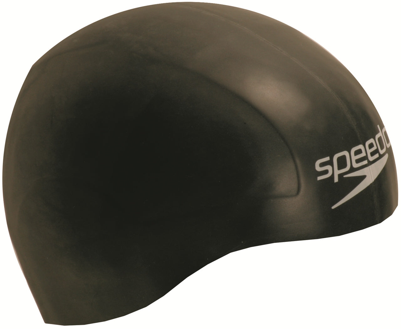 Black Speedo Aqua V racing swimming cap shown on a model, designed for competitive swimming and water sports.