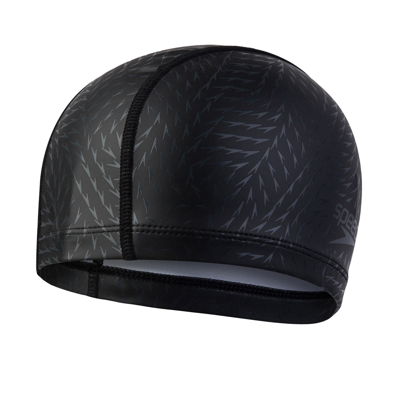 Speedo Boom Ultra Pace swimming cap in orange and gray, lightweight and snug fit for competitive swimmers.