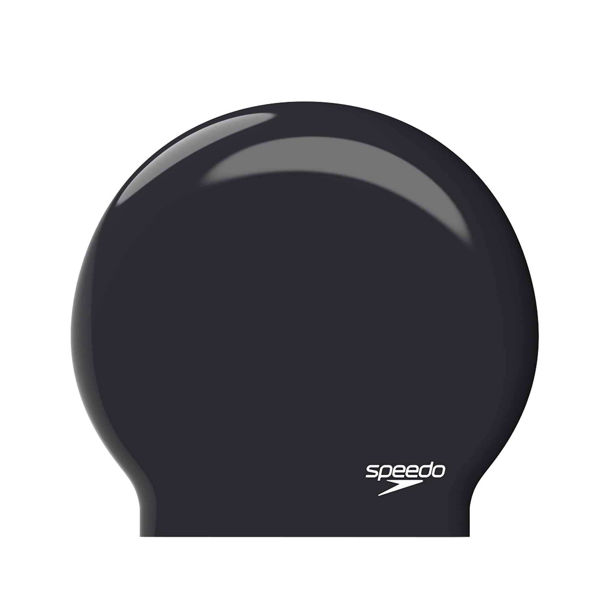 Black Speedo Biofuse protective swimming cap designed for large head sizes, offering comfort and secure fit for swimmers.