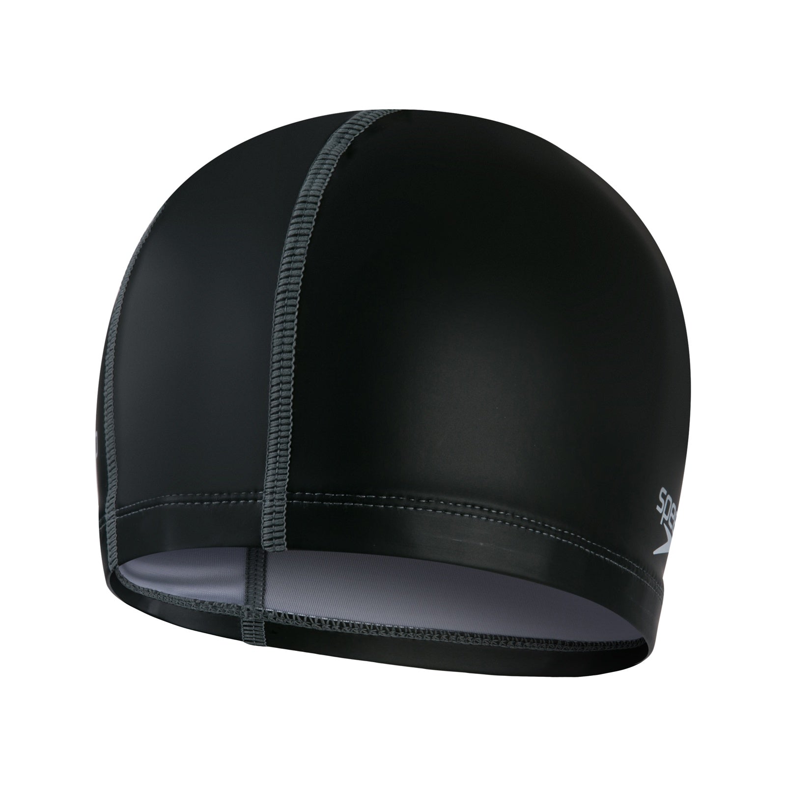 Black Speedo long hair swimming cap with a sleek design, ideal for protecting long hair during swimming activities.