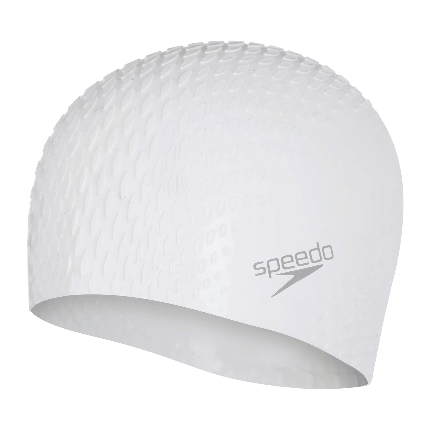 Speedo Bubble Active+ black swimming cap for women, made from silicone, designed for comfortable water sport use.
