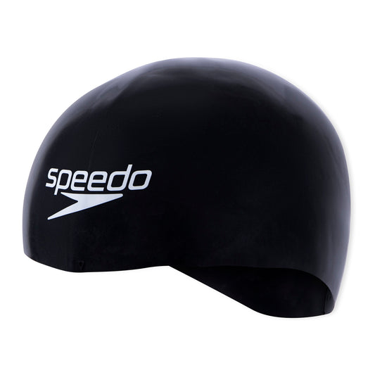 Speedo Fastskin swimming cap, sleek and streamlined, designed for competitive swimmers to reduce drag and enhance performance.