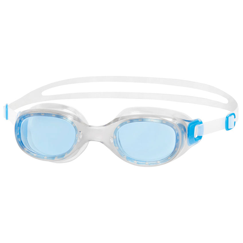 Speedo Futura Classic goggles with clear lenses and adjustable straps, designed for swimming and aquatic sports.