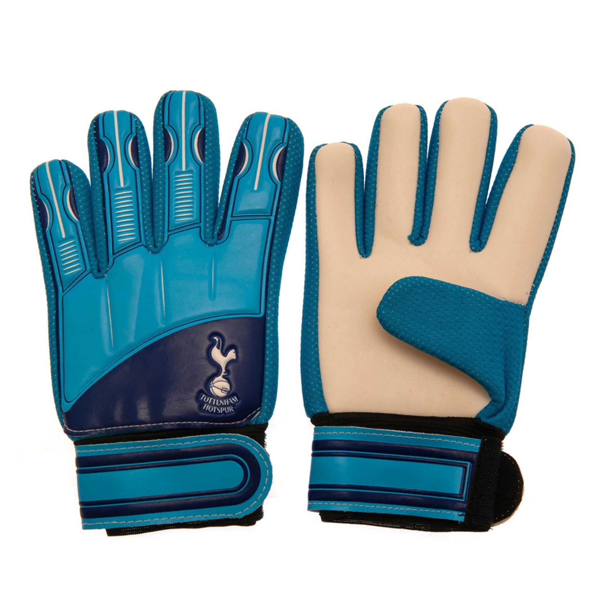 Team Merchandise goalkeeper gloves, black with white accents, featuring padded palms and adjustable wrist straps.
