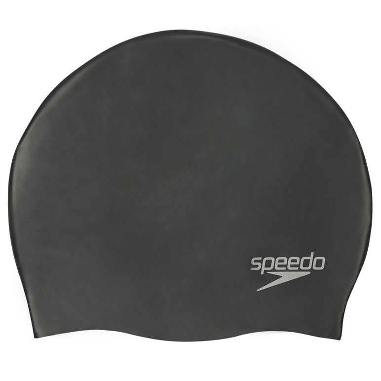 Speedo senior silicone swimming cap in vibrant blue, designed for comfort and durability during swim training.