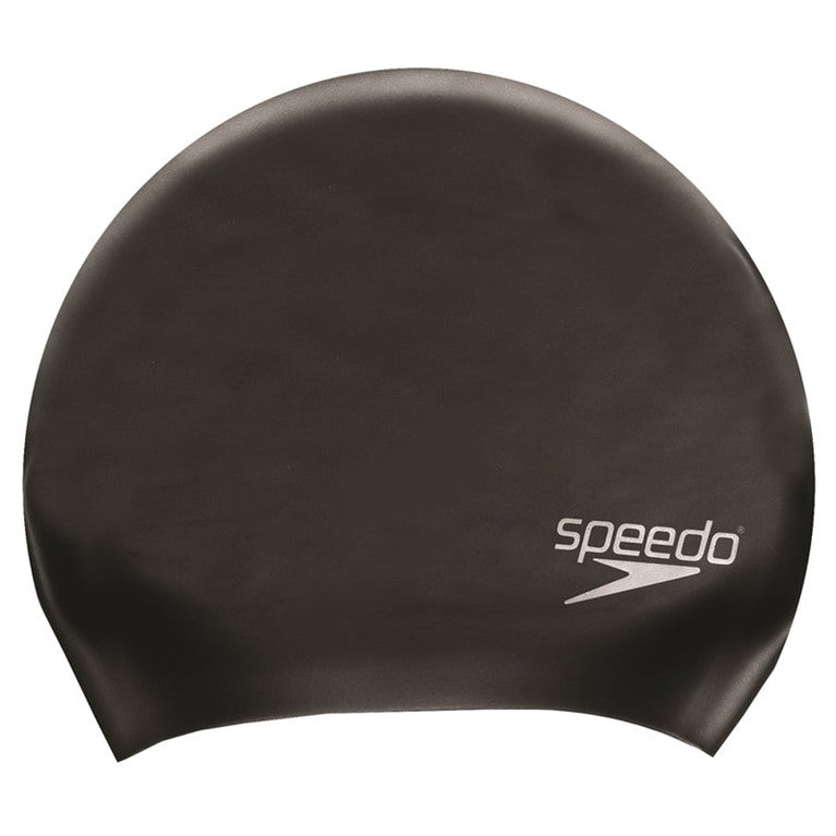 Speedo long hair swim cap designed for swimming, made of durable material to protect and streamline long hair during swim sessions.
