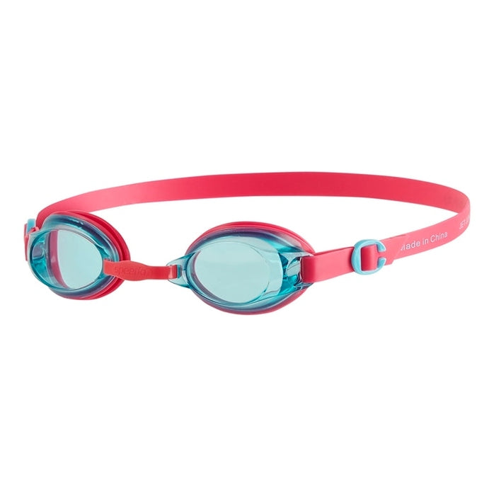 Speedo Junior Jet Swim Goggles with clear lenses and adjustable strap, designed for young swimmers.