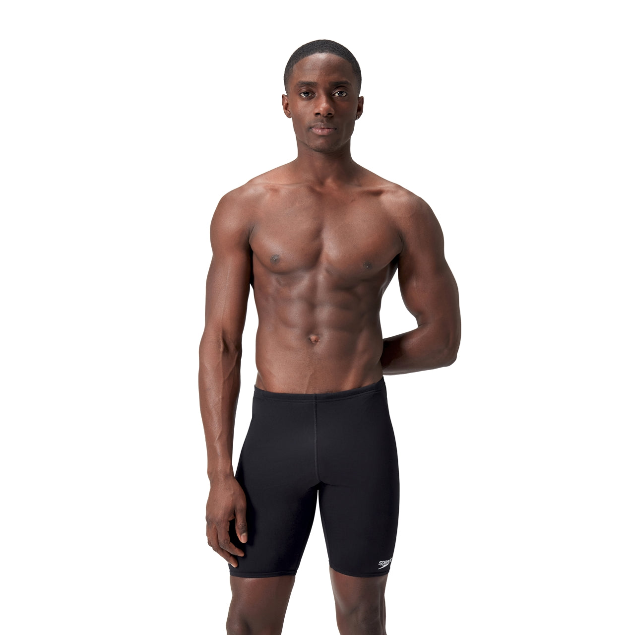 Speedo men's Eco Endurance+ swimming jammer, navy blue with streamlined fit, designed for competitive swimming and durability.