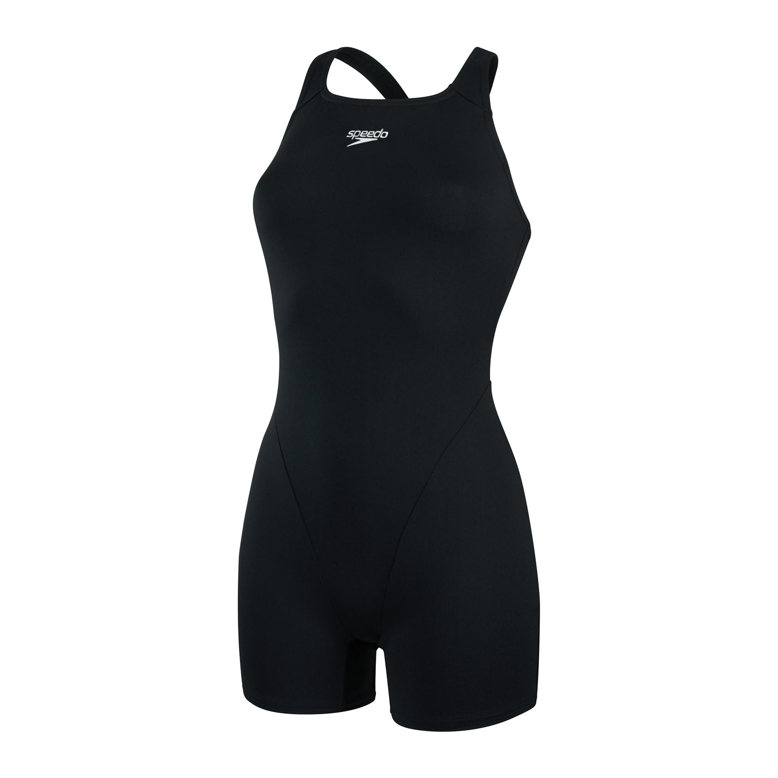 Speedo Ladies Legsuit Eco Endurance+ swimming suit in black with sleek design, suitable for competitive and recreational swimming.