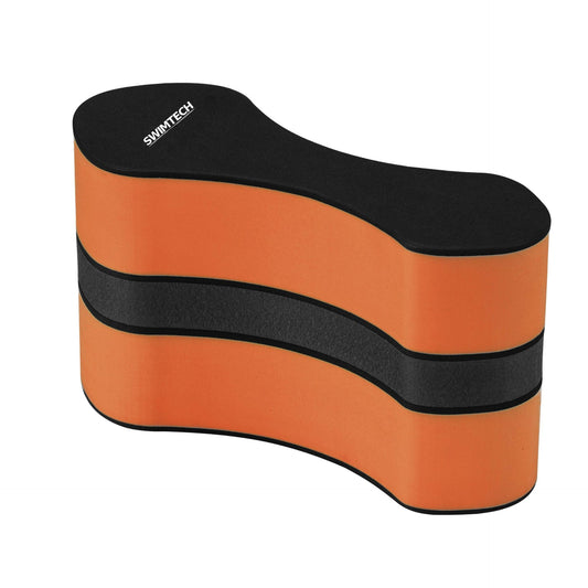 SwimTech ergonomic pull buoy for swimming training, shaped for comfort and buoyancy, ideal for improving stroke technique.