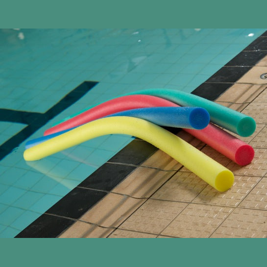 Colorful SwimTech swim noodle in assorted bright colors, ideal for pool fun and water exercise.