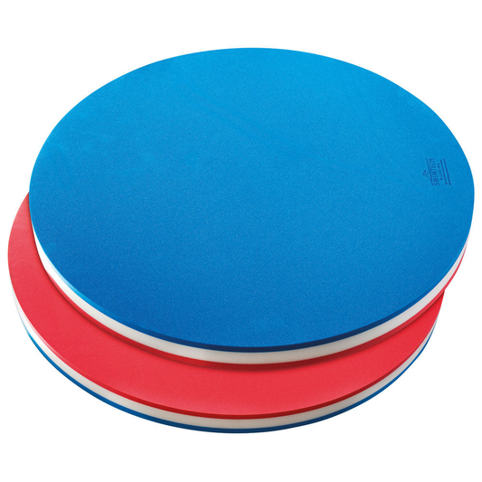 SwimTech 94cm circular inflatable raft for swimming and water recreation, shown floating on water with bright colors.