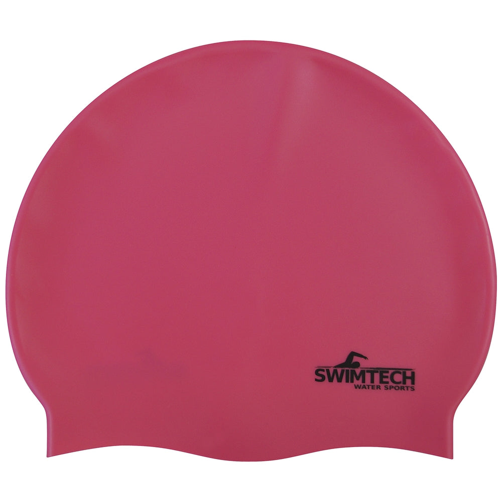 SwimTech Silicone Swim Cap in bright blue, designed for comfortable fit and water resistance for swimming activities.