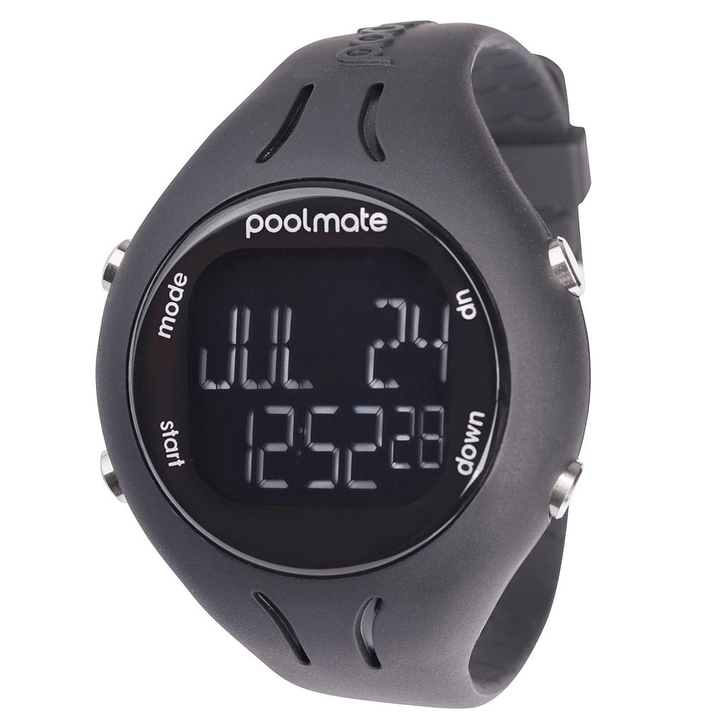Swimovate PoolMate2 swim watch with lap counting display, designed for athletes and swimmers to track performance in water.