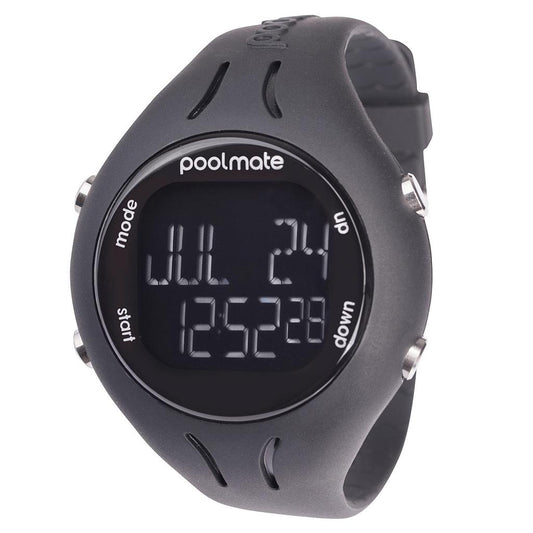 Swimovate PoolMate2 swim watch with lap counting display, designed for athletes and swimmers to track performance in water.