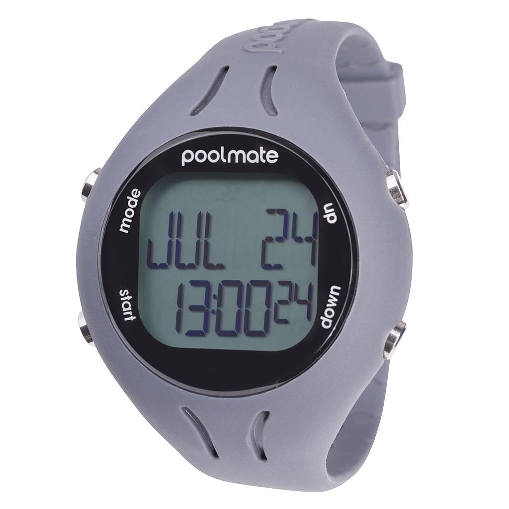 Swimovate PoolMate2 swim watch with lap counting display, designed for swimmers to track laps and swim metrics.