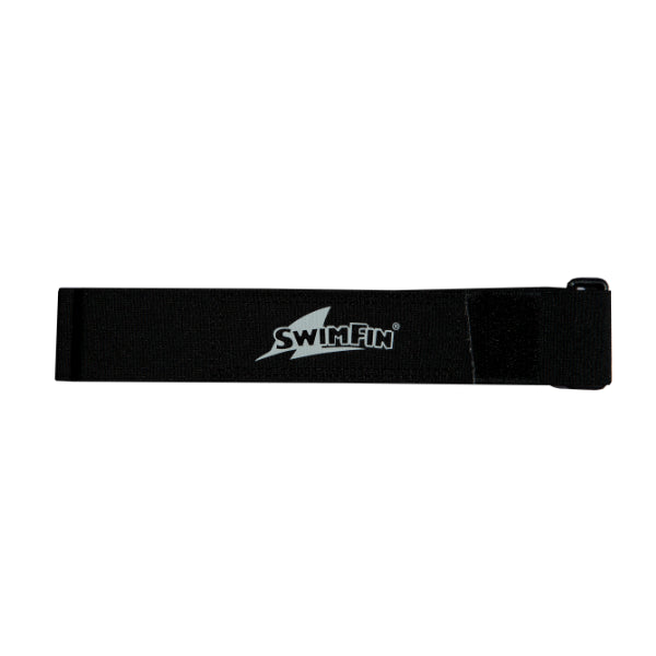 SwimFin replacement strap for swimming fins, black and blue adjustable sporting goods accessory for secure fit.