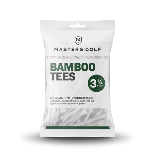 Masters Bamboo Golf Tees, a bag of 15 eco-friendly wooden golf tees, shown in a clear image with individual tees visible.