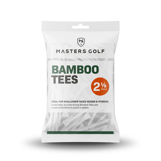 Masters Bamboo Golf Tees in a bag of 25, durable natural bamboo golf tees for sporting goods use.